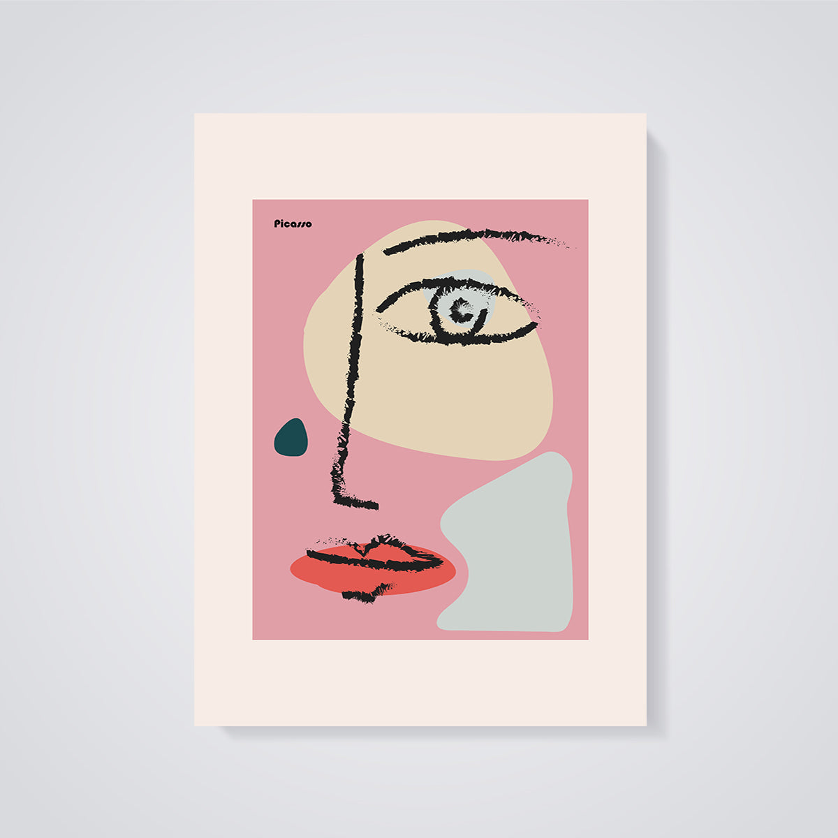 Picasso Abstract Face Print Art unframed on a grey background