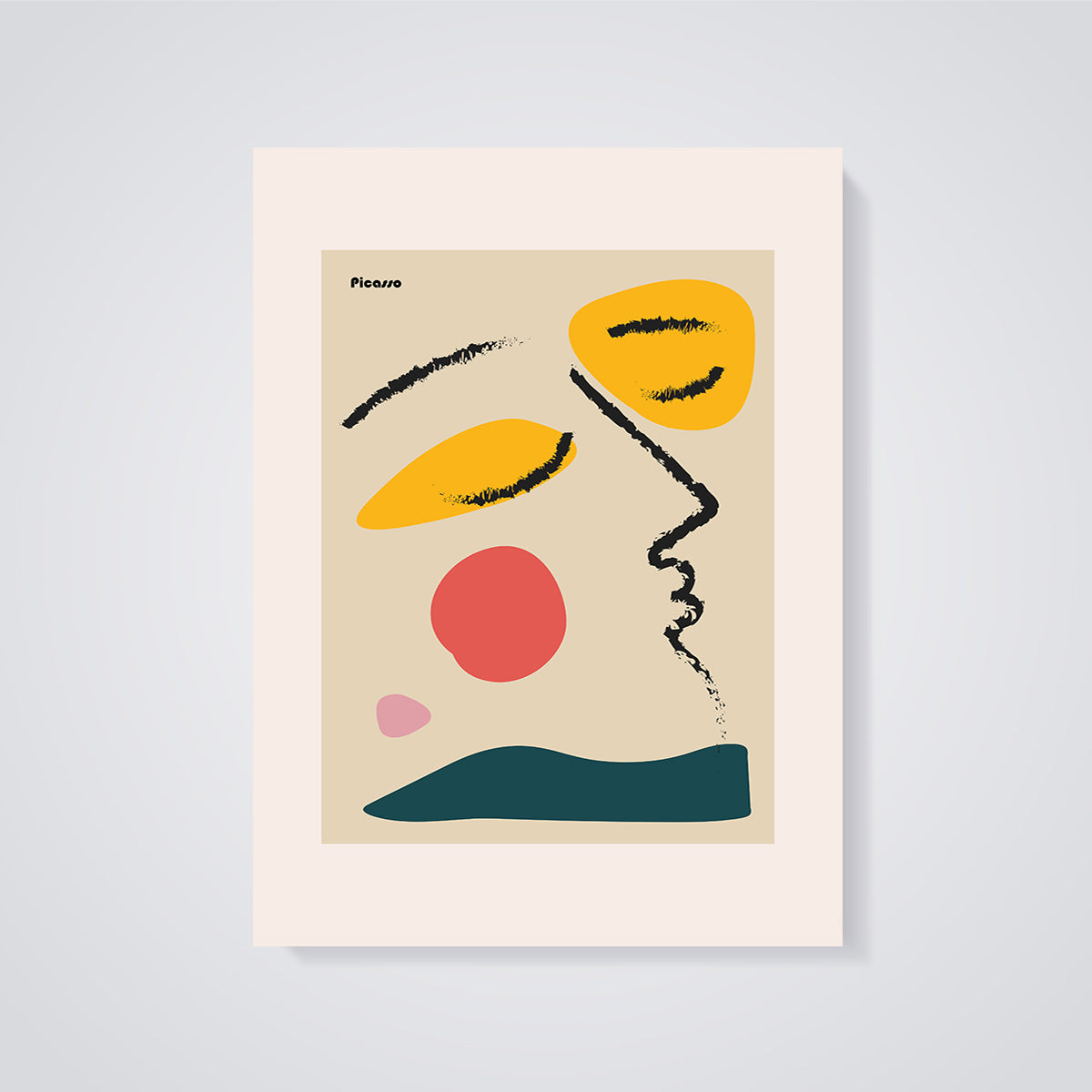 Picasso Abstract Face Print Poster unframed on a grey background