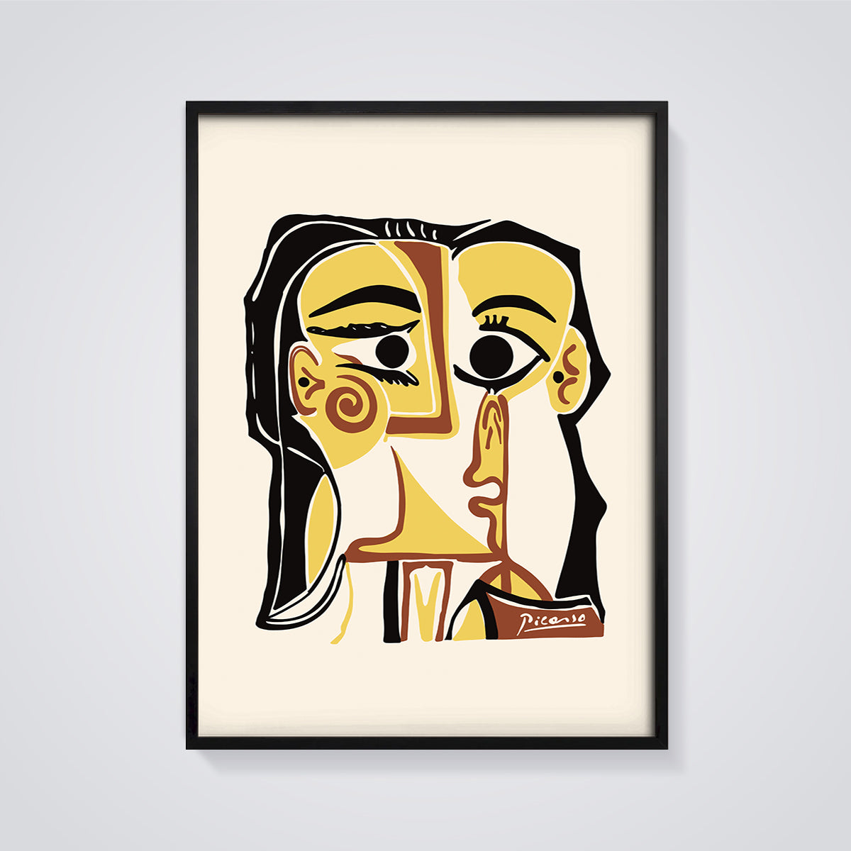 Picasso Abstract Face Print framed in black on a grey background