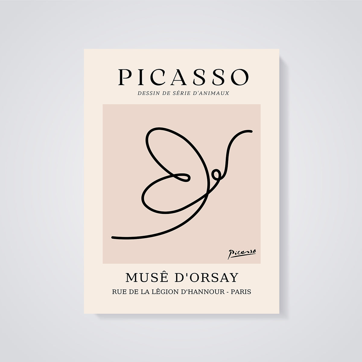 Picasso Animal Series Bird Line Art Print unframed on a grey background