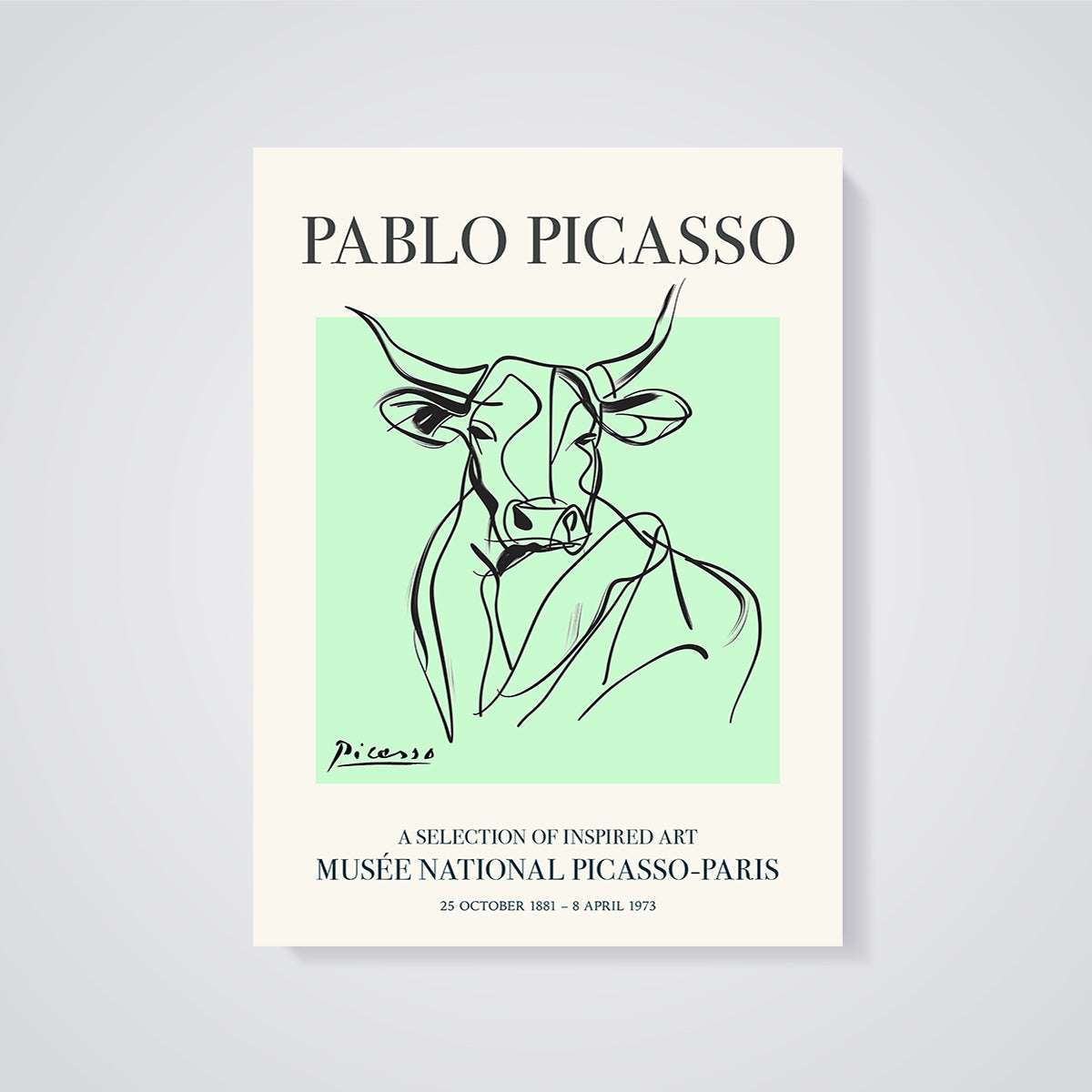 Picasso Bull Line Art Print unframed on a grey background