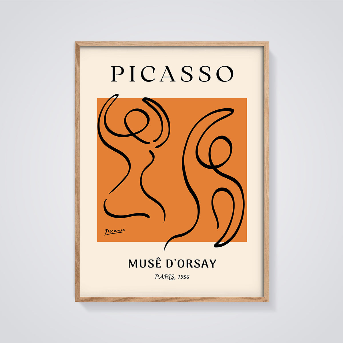 Picasso Dancers Musê d'Orsay Print framed in oak on a grey background