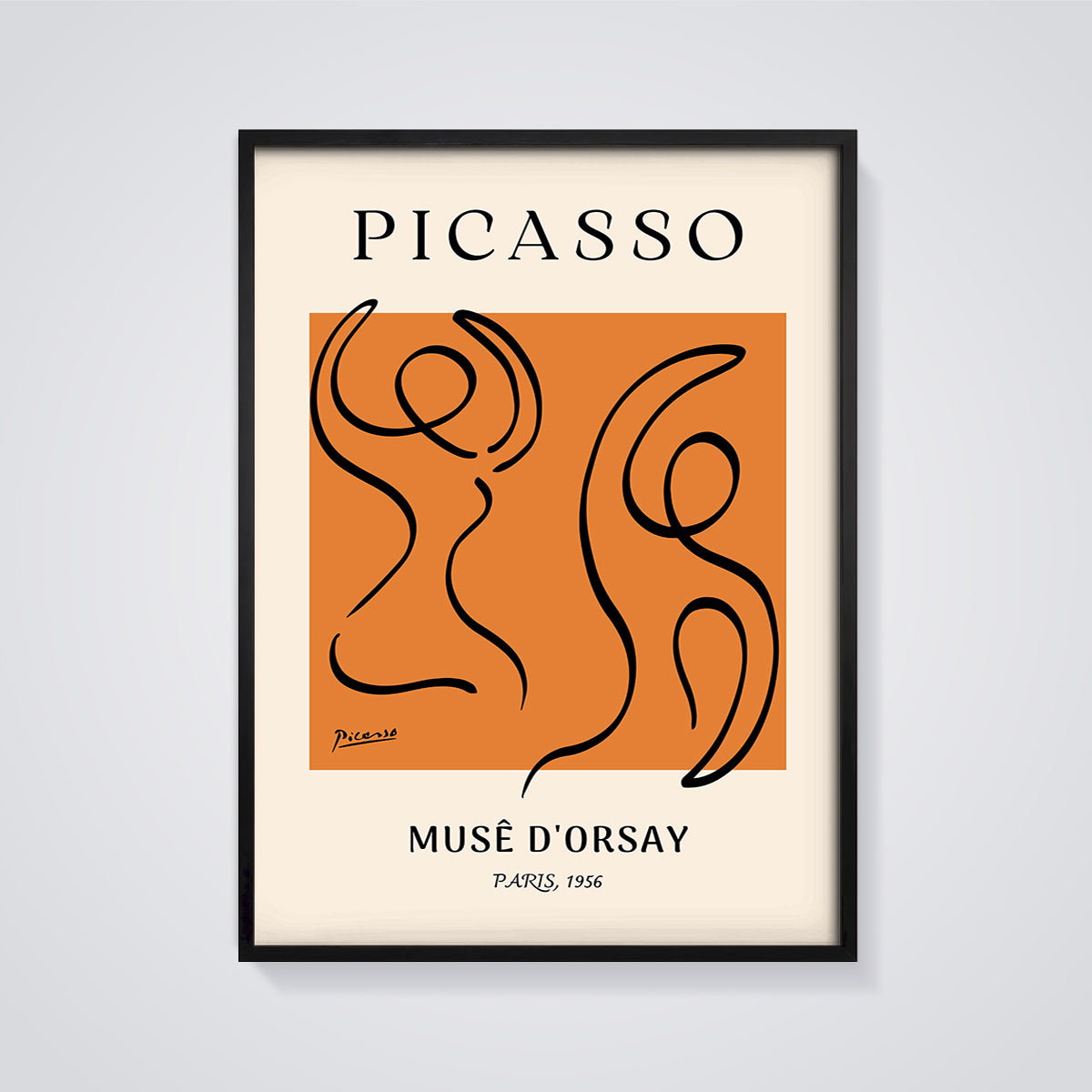 Picasso Dancers Musê d'Orsay Print framed in black on a grey background