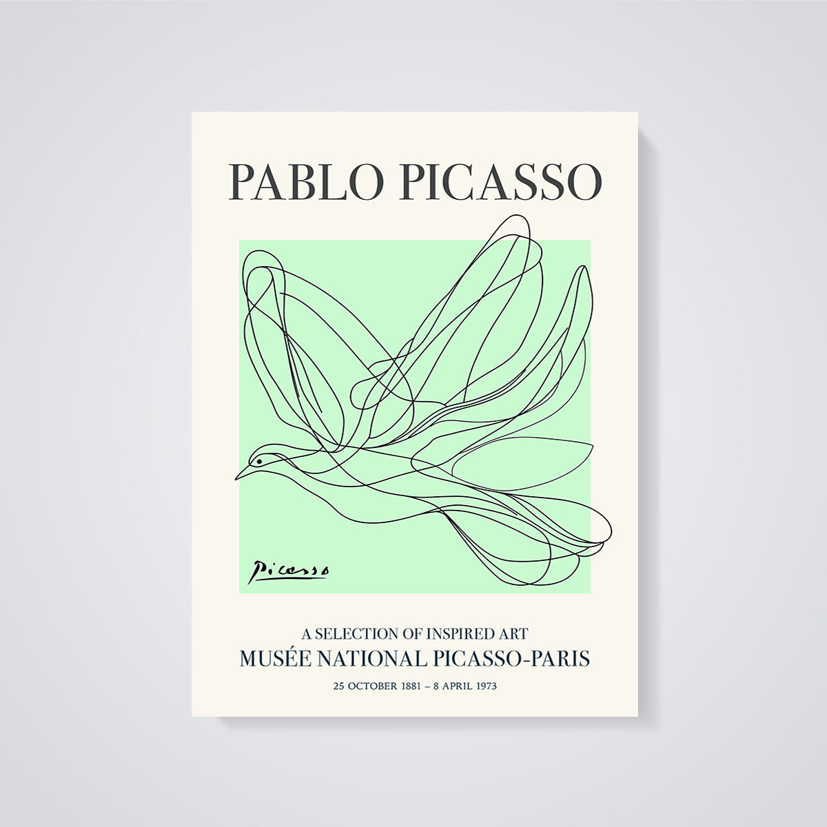 Picasso Dove Line Art Print unframed on a grey background