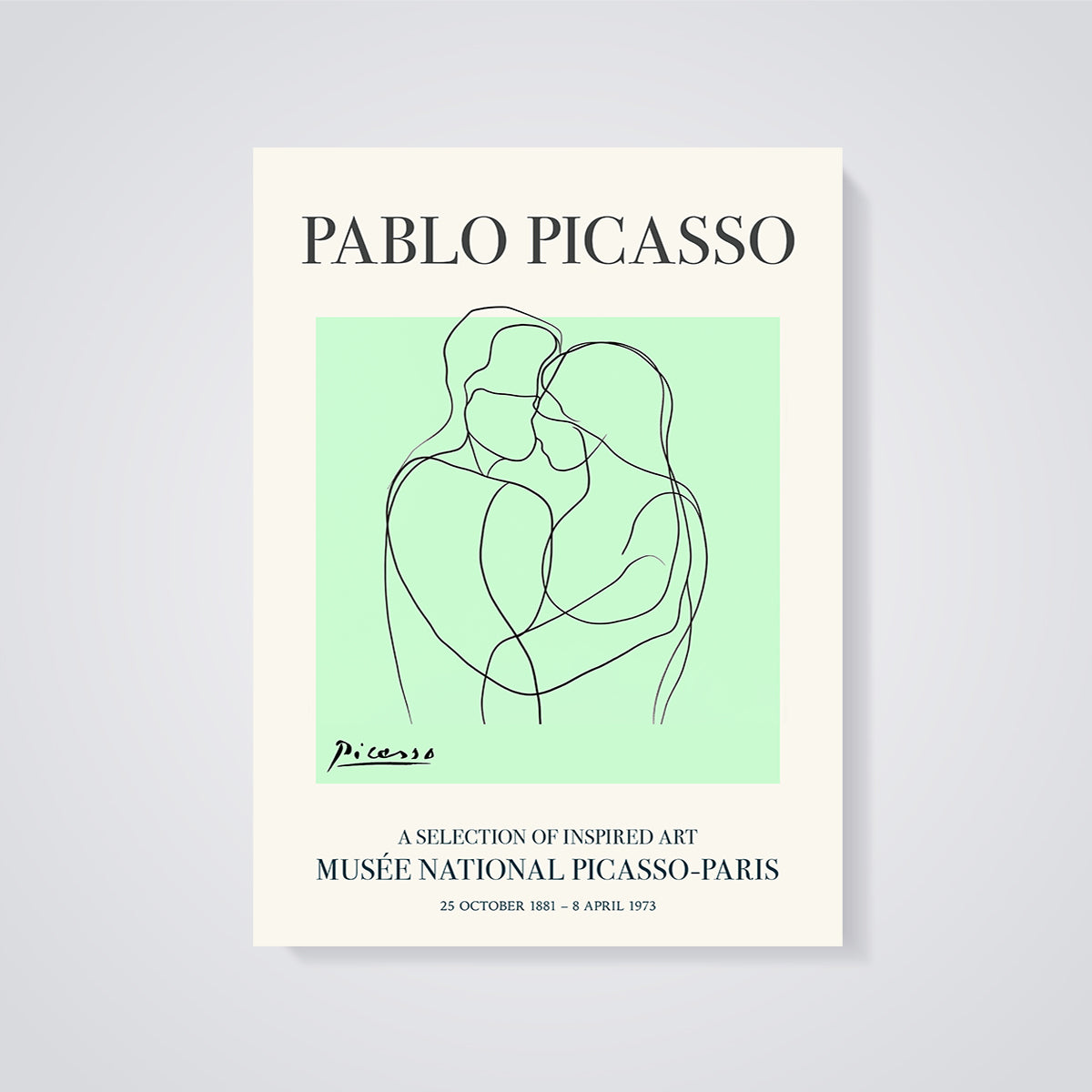 Picasso Embrace Line Art Print unframed on a grey background