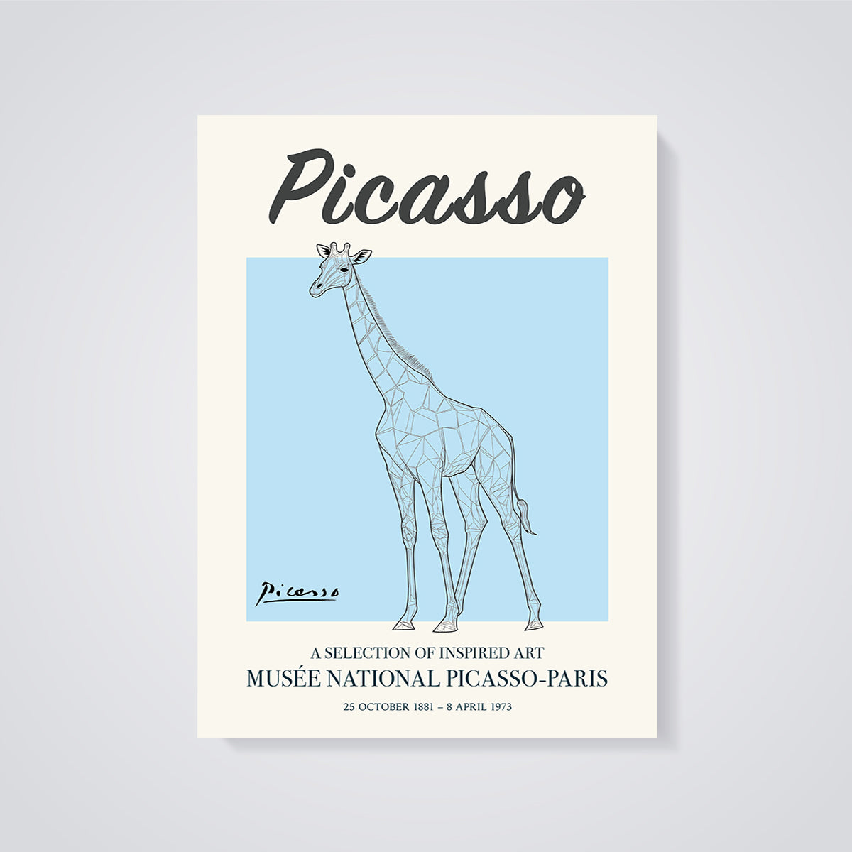 Picasso Geometric Giraffe Print unframed on a grey background