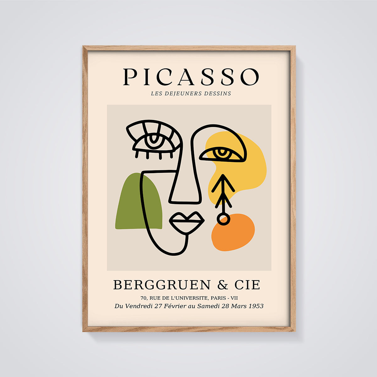 Picasso Les Déjeuners Dessins Abstract Print framed in oak on a grey background