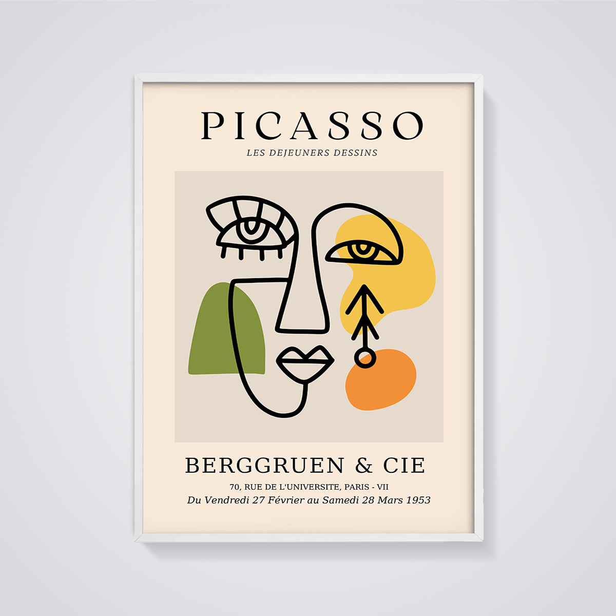 Picasso Les Déjeuners Dessins Abstract Print framed in white on a grey background