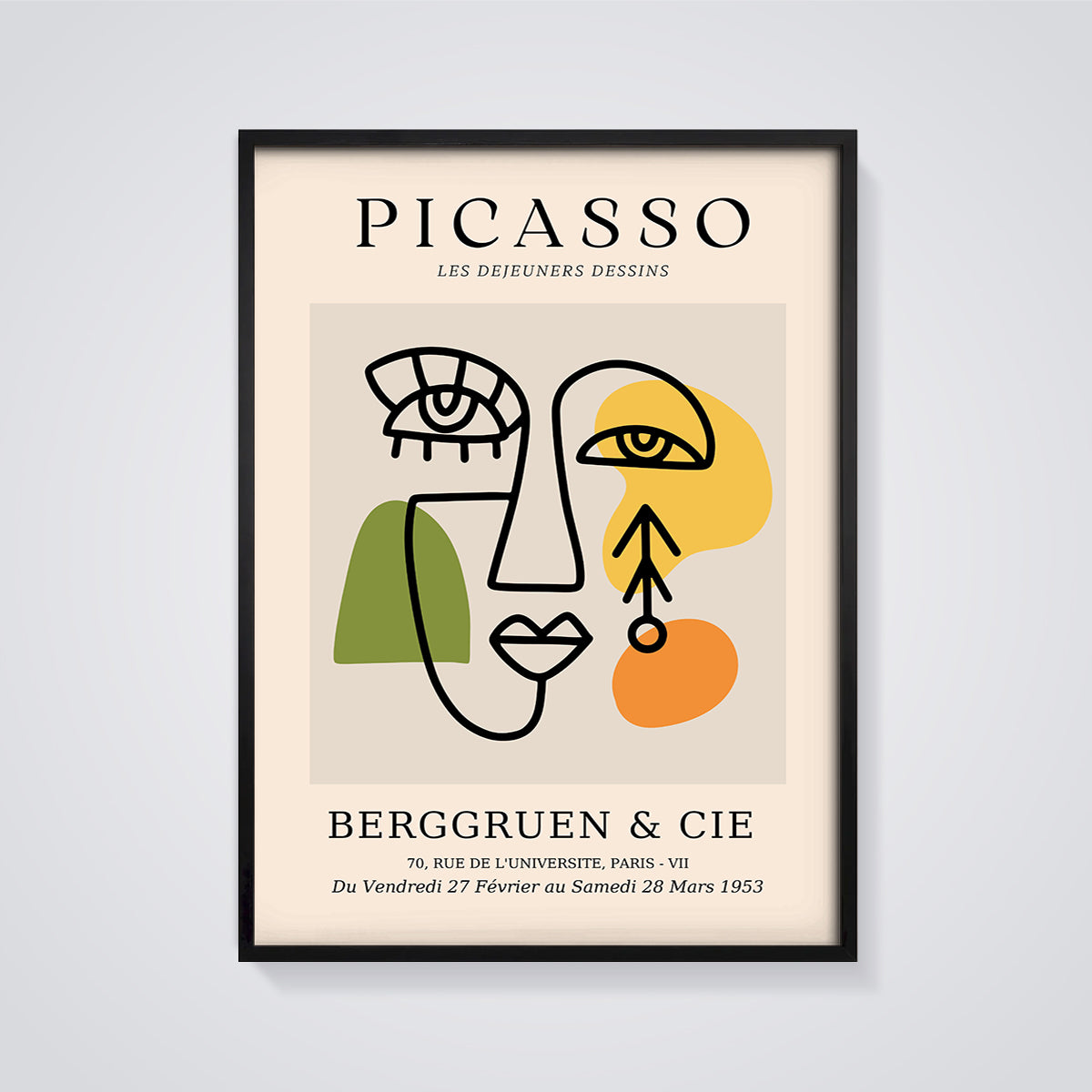 Picasso Les Déjeuners Dessins Abstract Print framed in black on a grey background
