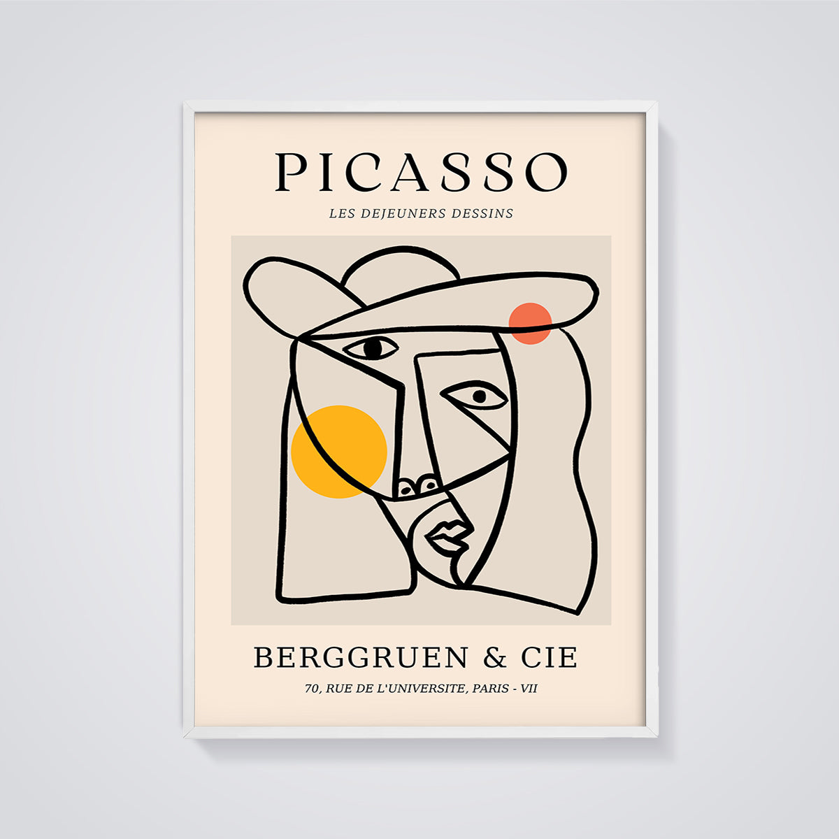 Picasso Les Dejeuners Dessins Face Print framed in white on a grey background