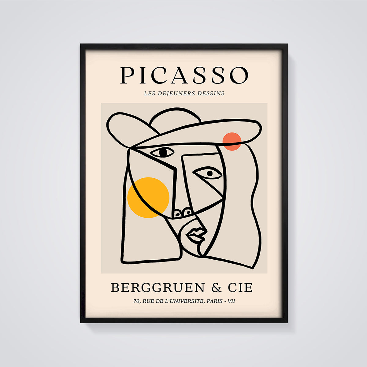 Picasso Les Dejeuners Dessins Face Print framed in black on a grey background