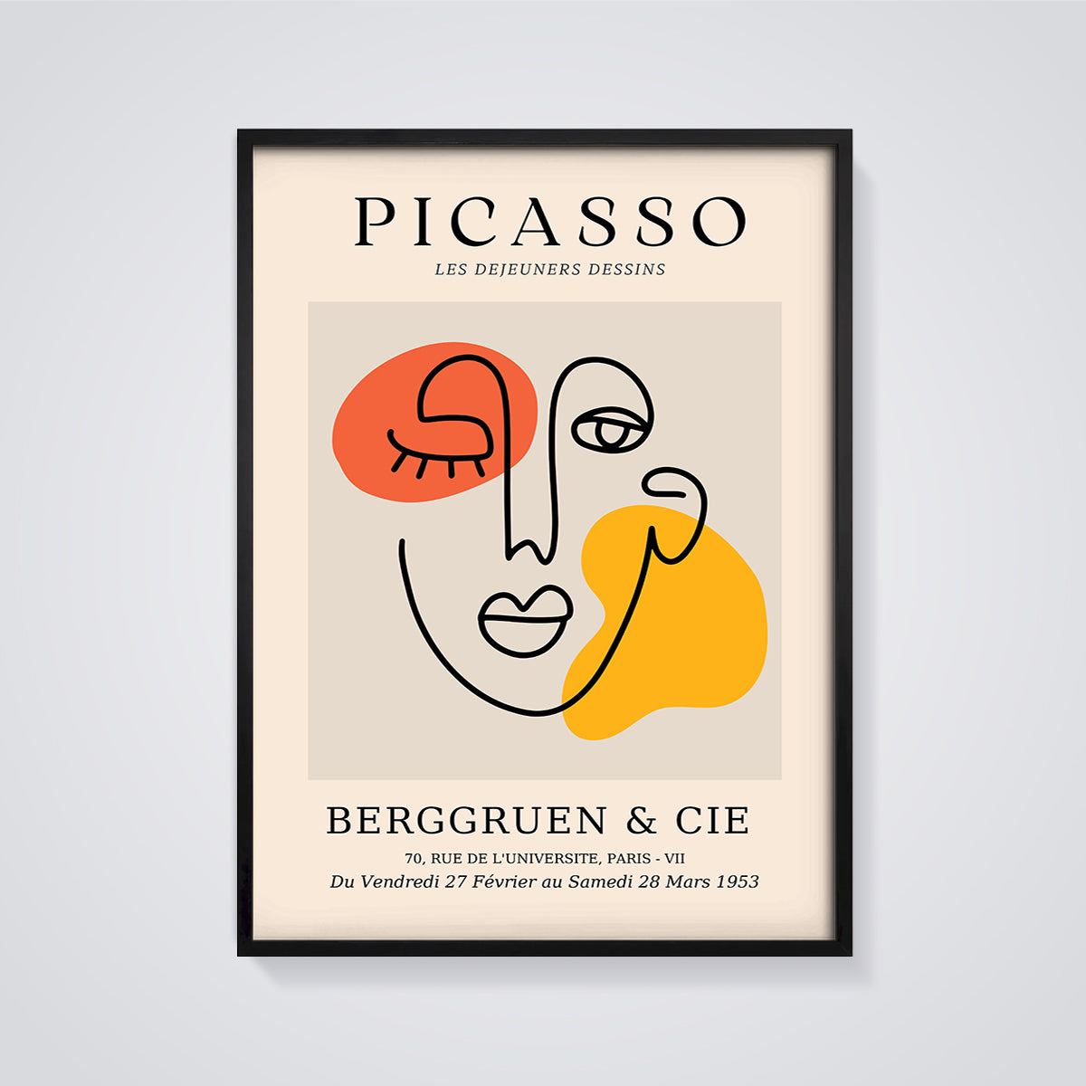 Picasso Les Déjeuners Dessins Face Print framed in black on a grey background