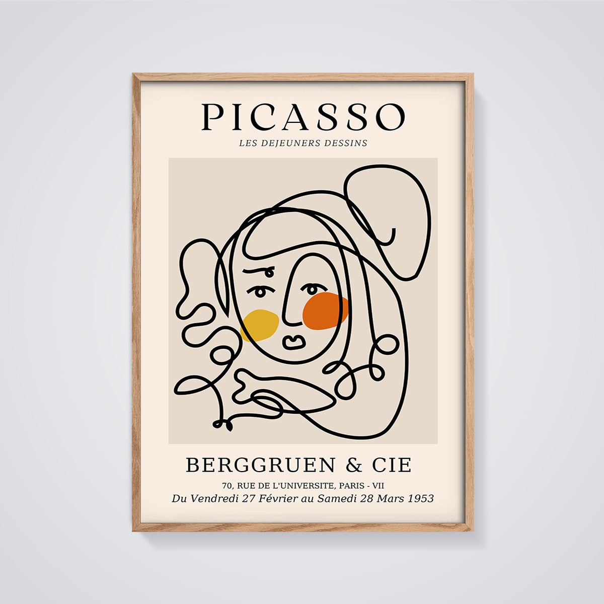 Picasso Les Dejeuners Dessins Print framed in oak on a grey background