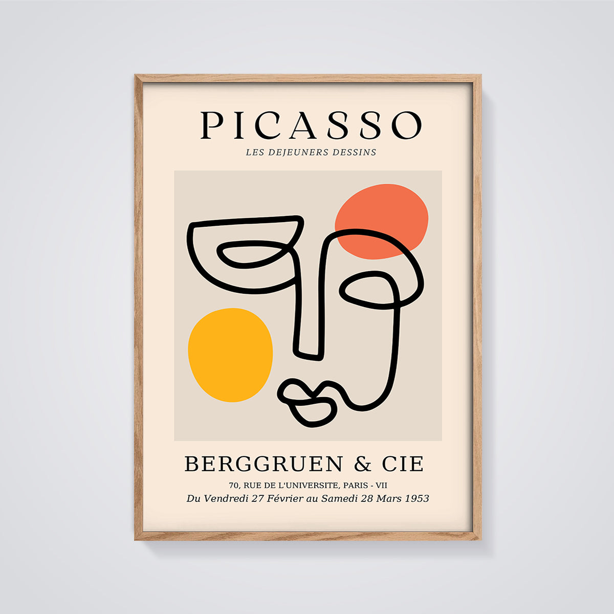 Picasso Les Dejeuners Dessins Print Aesthetic framed in oak on a grey background