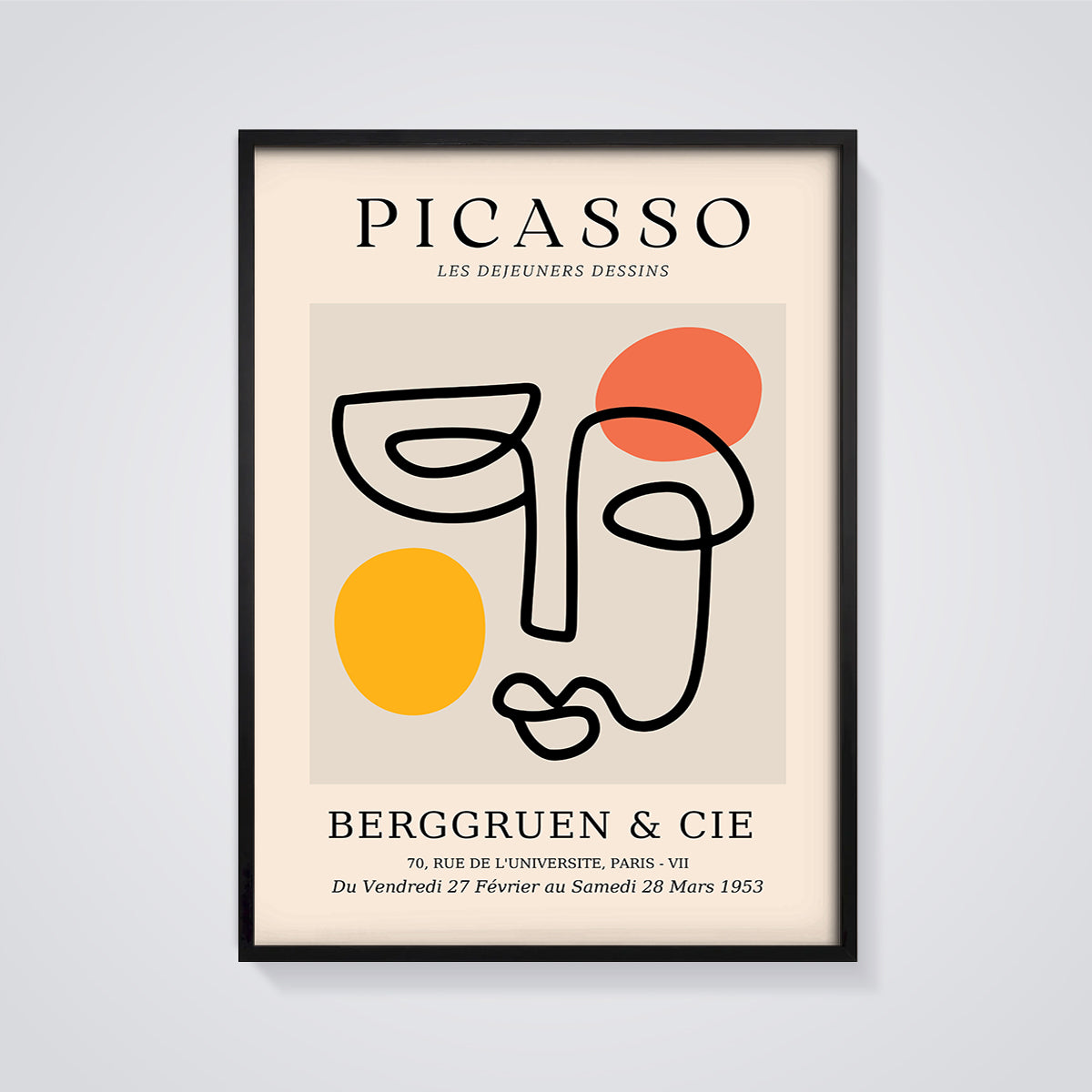 Picasso Les Dejeuners Dessins Print Aesthetic framed in black on a grey background