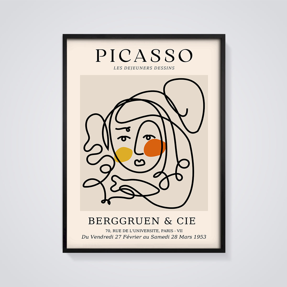 Picasso Les Dejeuners Dessins Print framed in black on a grey background