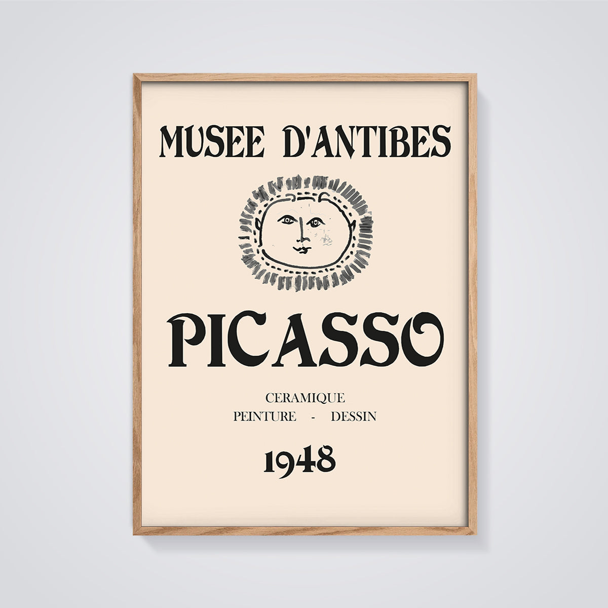 Picasso Musée d'Antibes Sun Print framed in oak on a grey background