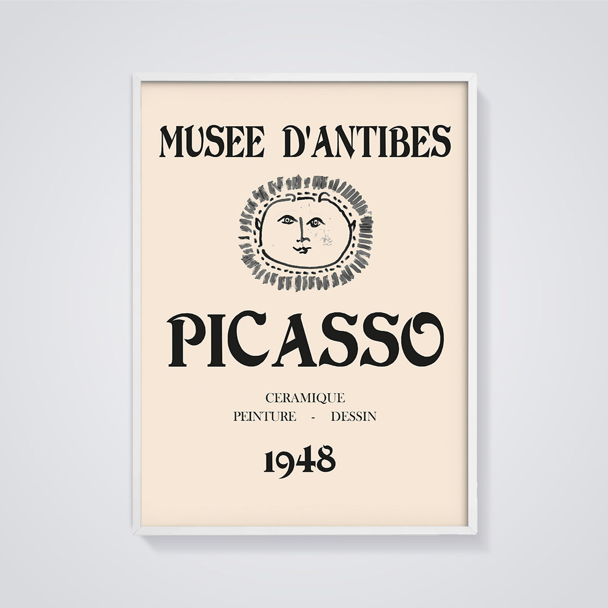 Picasso Musée d'Antibes Sun Print framed in white on a grey background