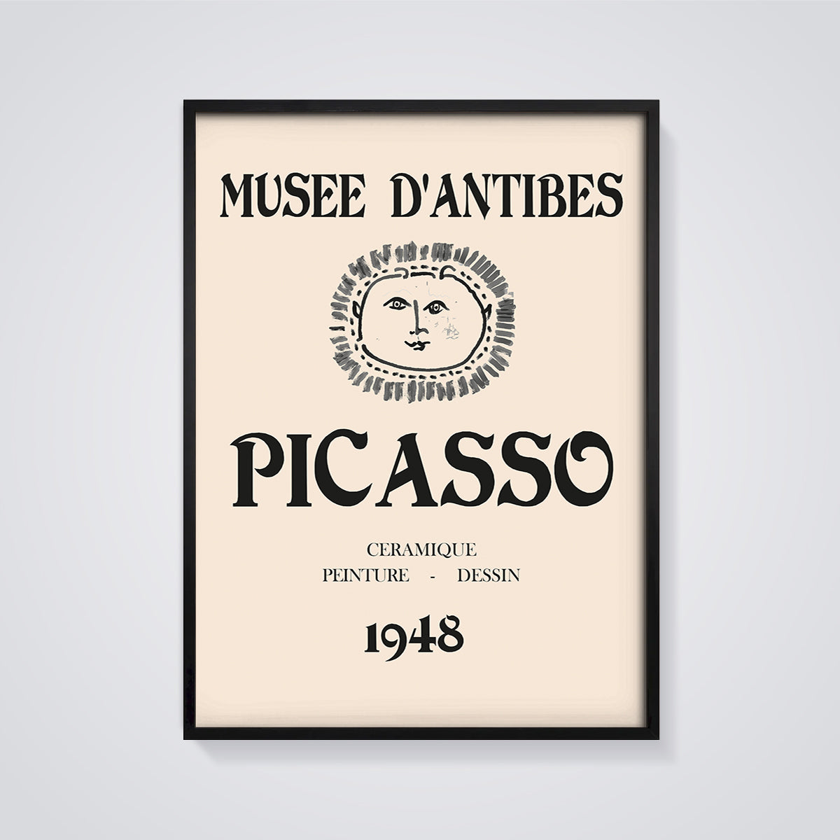 Picasso Musée d'Antibes Sun Print framed in black on a grey background