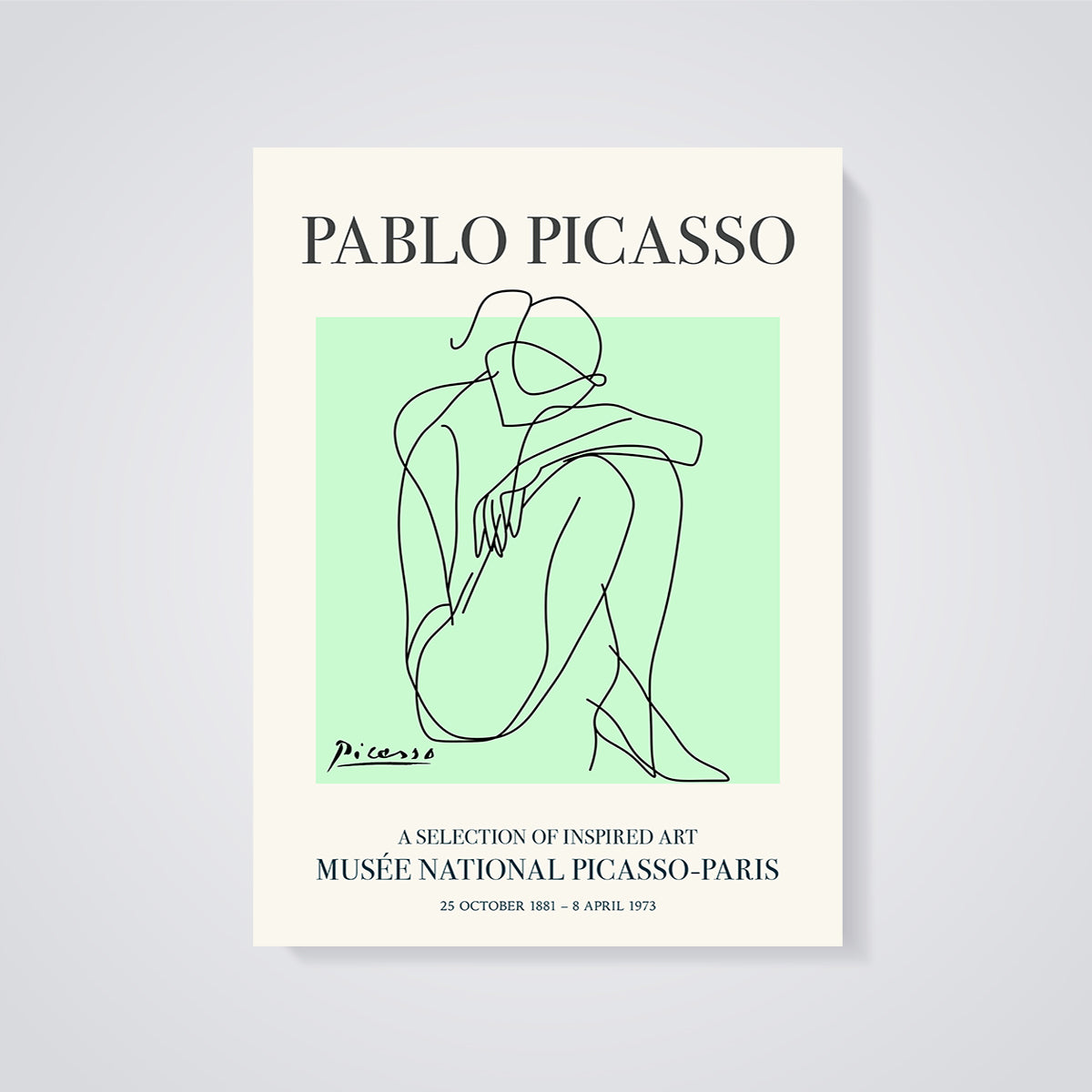 Picasso Seated Figure Line Art Print unframed on a grey background