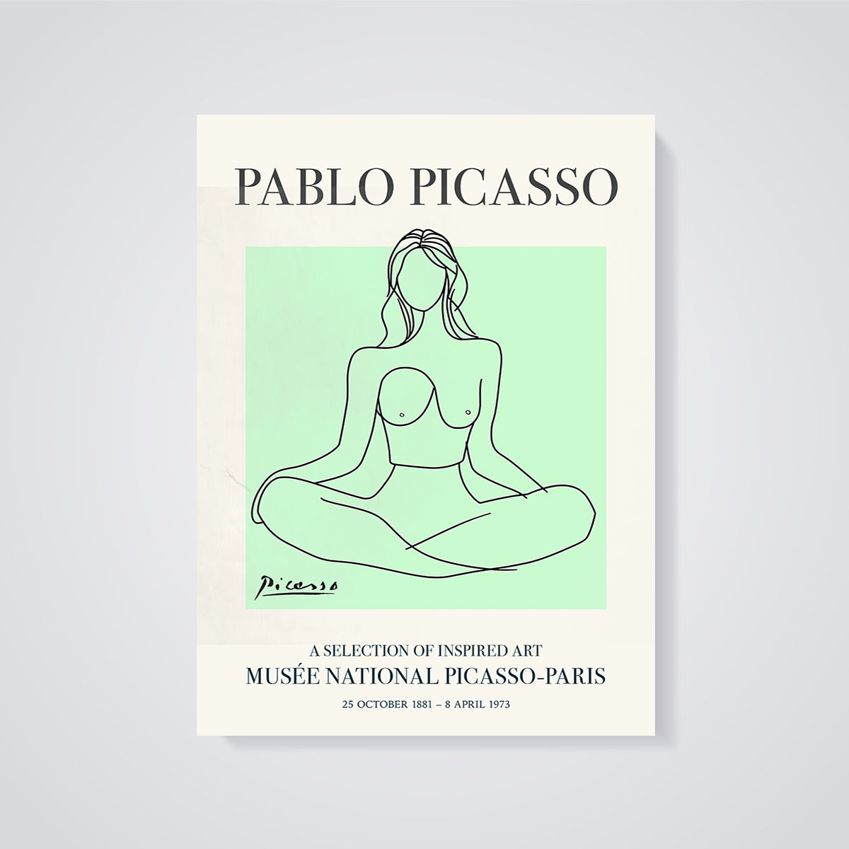 Picasso Seated Woman Line Art Print unframed on a grey background