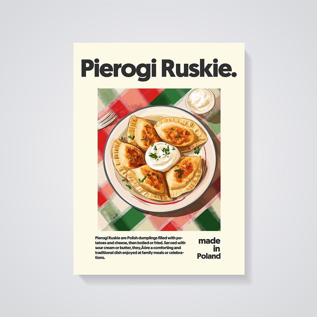 Pierogi Ruskie Dish Print unframed on a grey background
