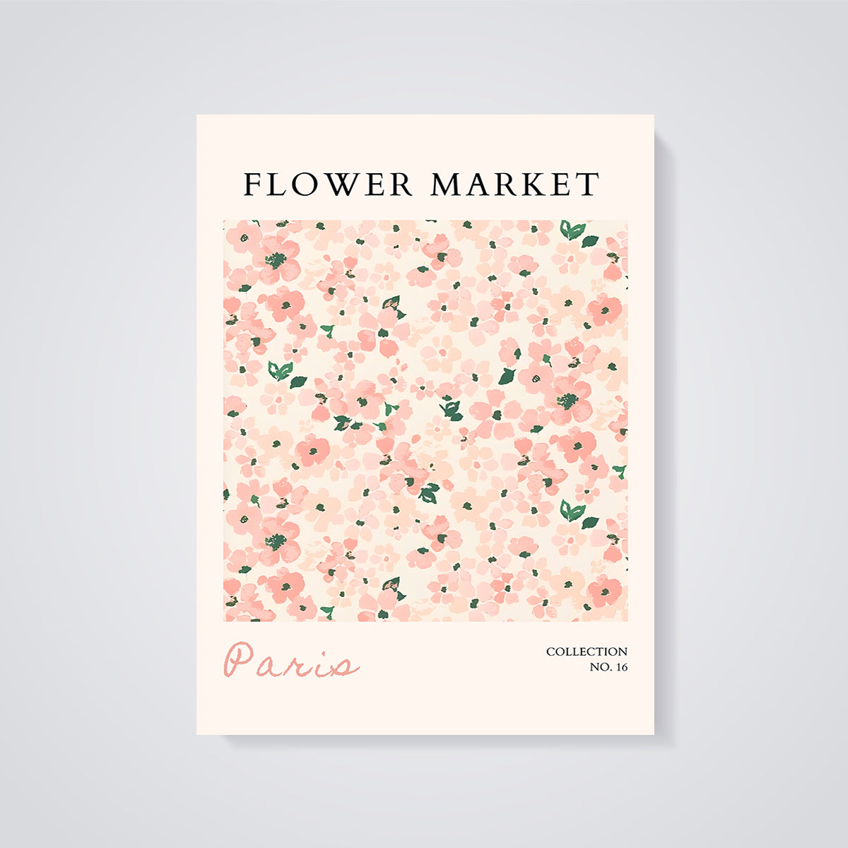 Pink Flower Market Paris Print unframed on a grey background