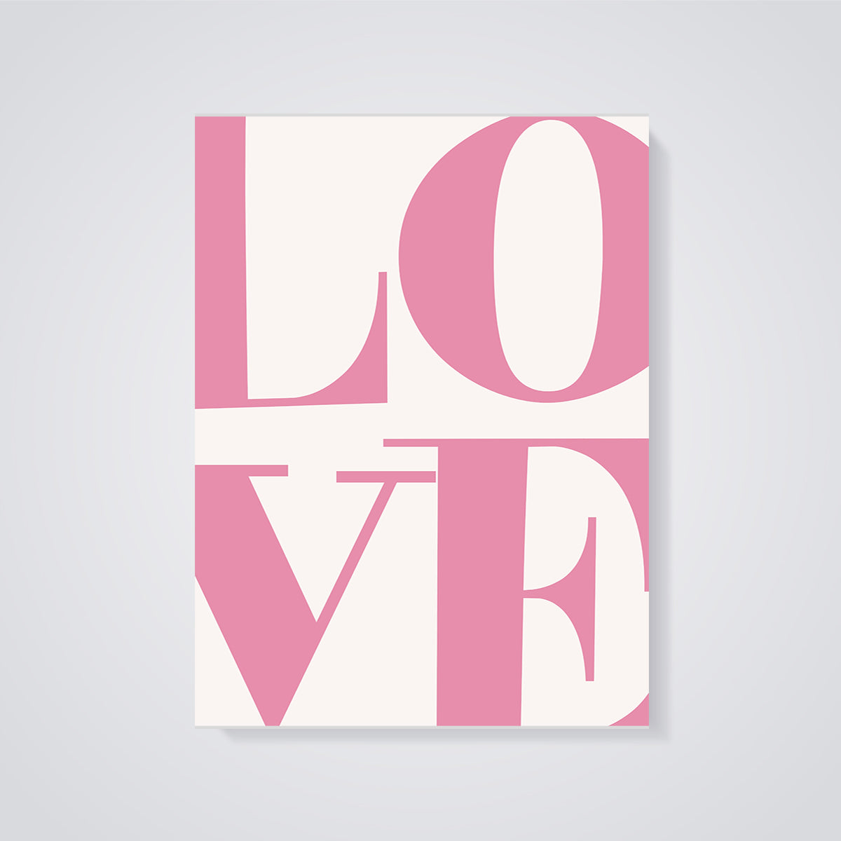 Pink LOVE Typography Print unframed on a grey background