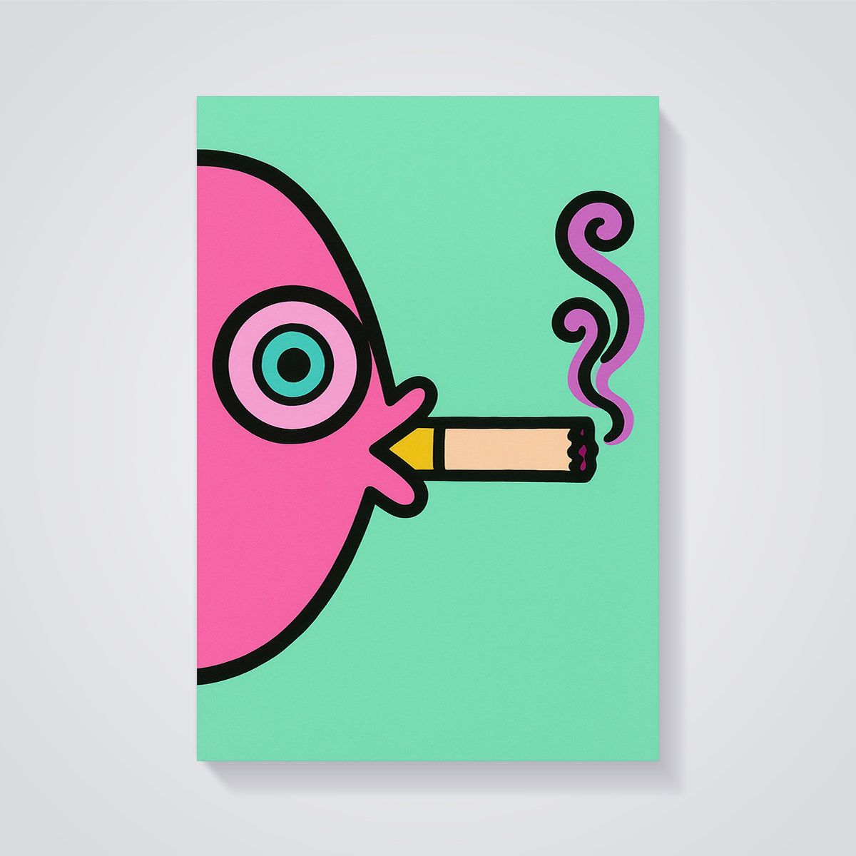 Pink Smoking Eye Print unframed on a grey background