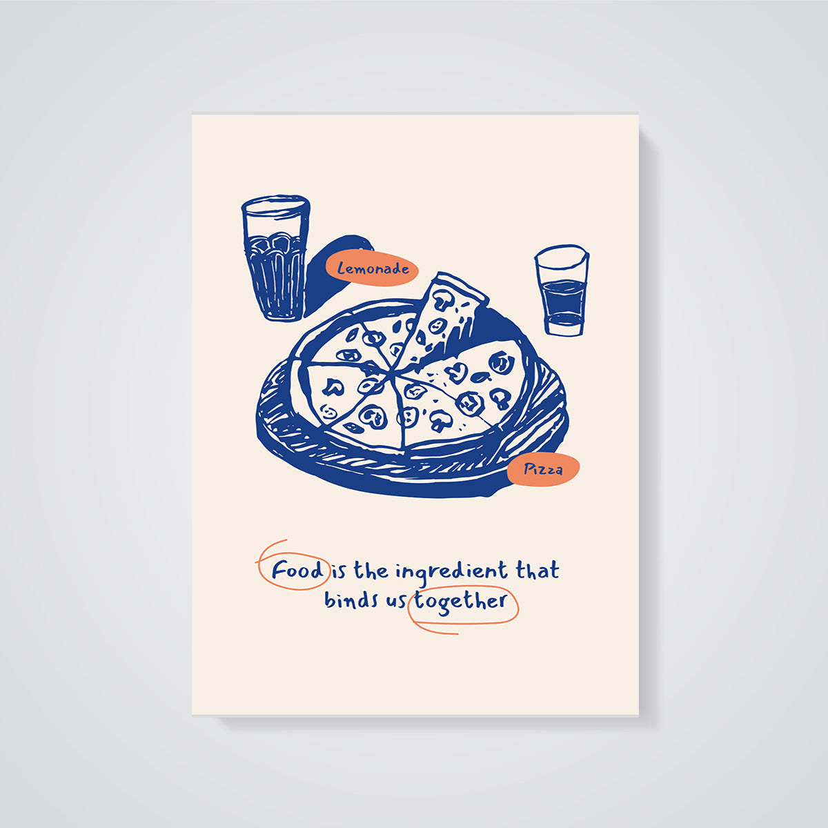 Pizza Lemonade Together Print unframed on a grey background