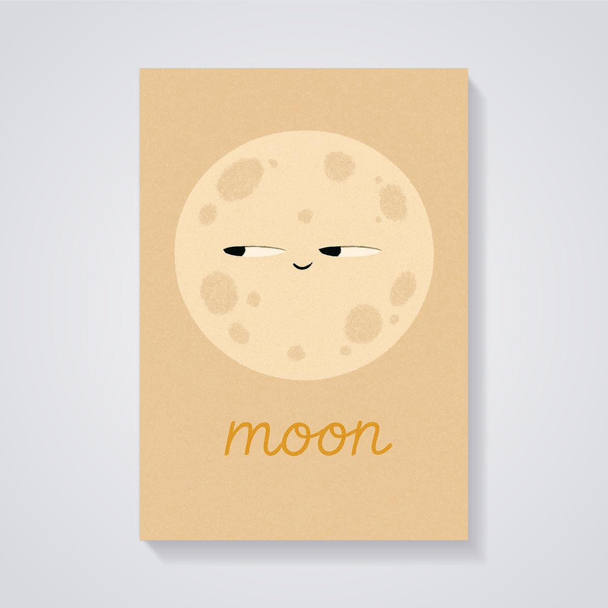 Playful Moon Word Print unframed on a grey background