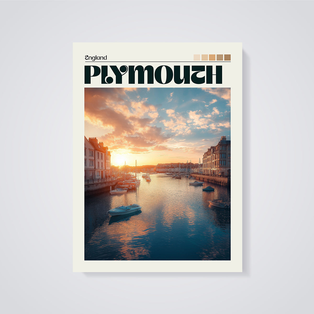 Plymouth Harbor Sunset Print unframed on a grey background