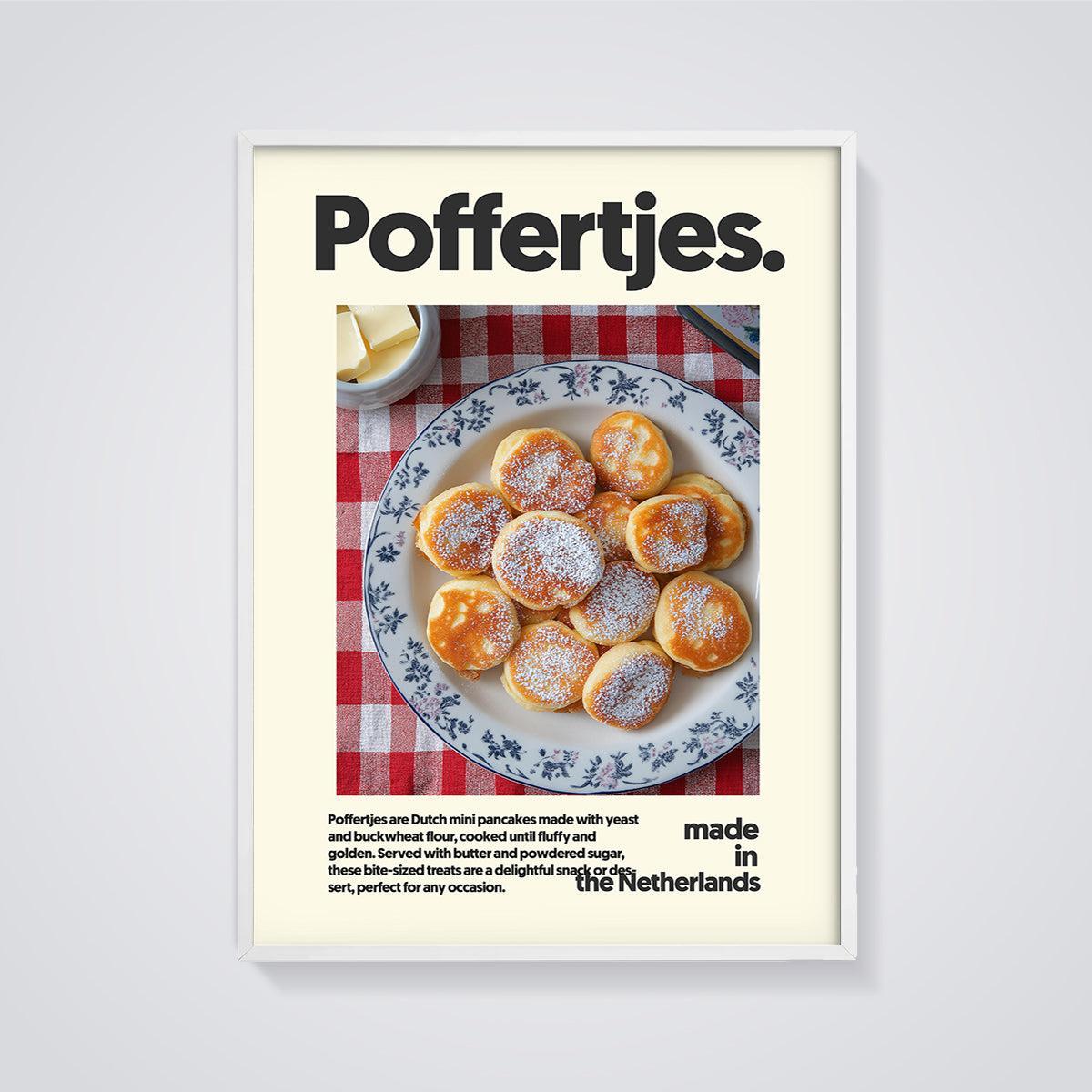 Poffertjes Dutch Mini Pancakes Print framed in white on a grey background