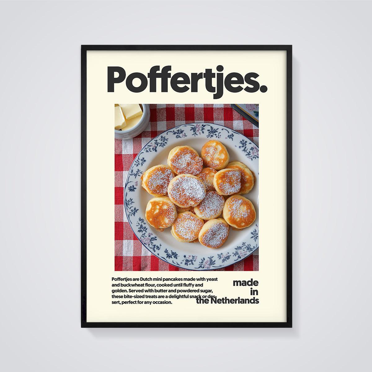 Poffertjes Dutch Mini Pancakes Print framed in black on a grey background