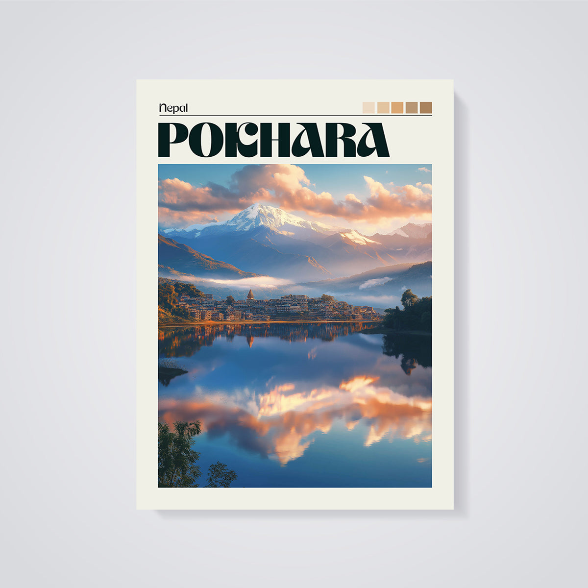 Pokhara Lake Reflection Print unframed on a grey background