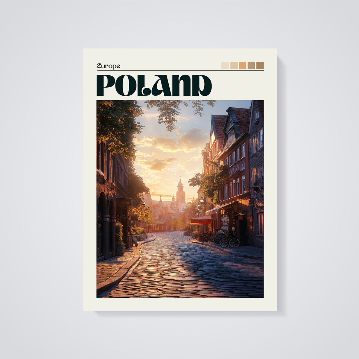 Poland Cobblestone Sunset Print unframed on a grey background