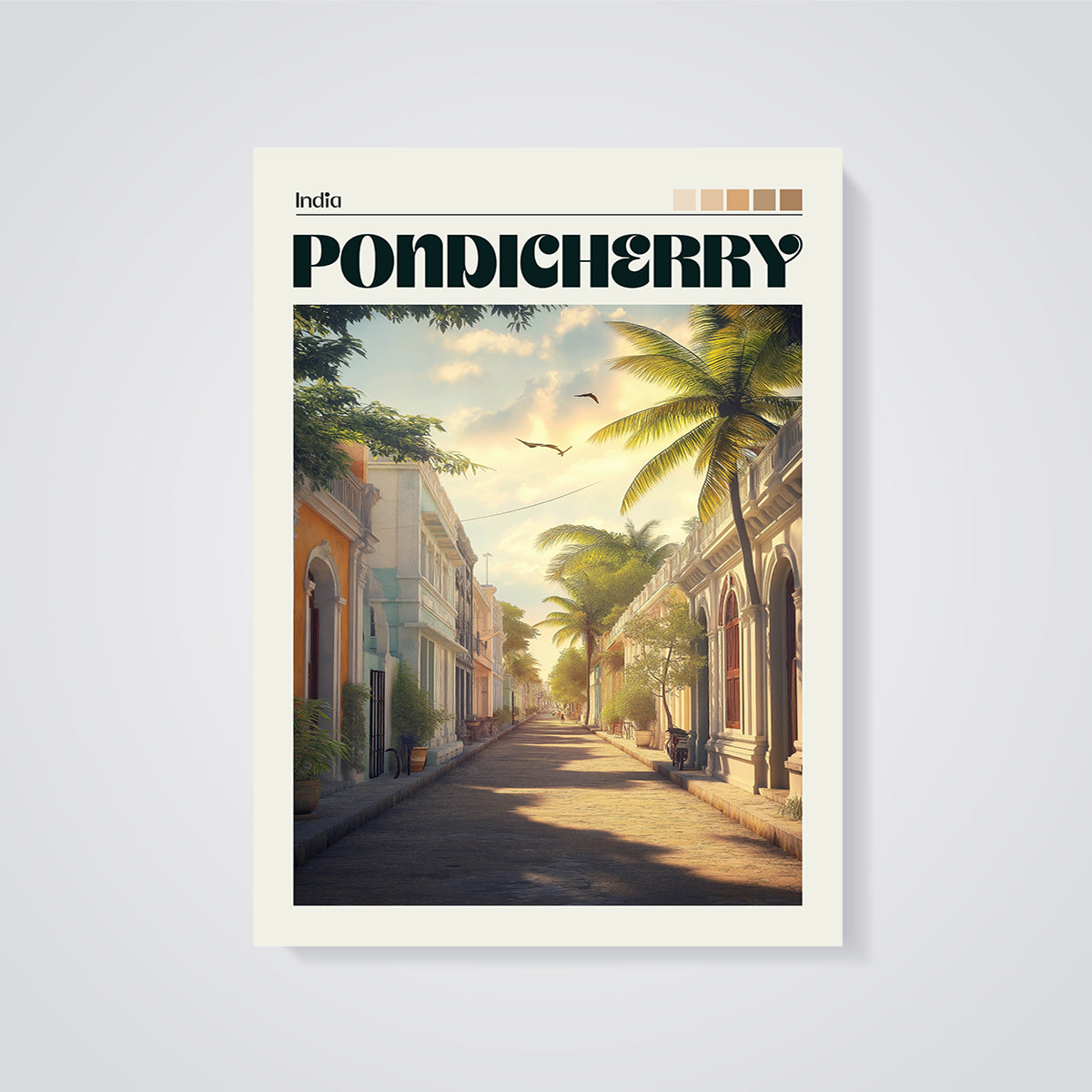 Pondicherry Street View Print unframed on a grey background
