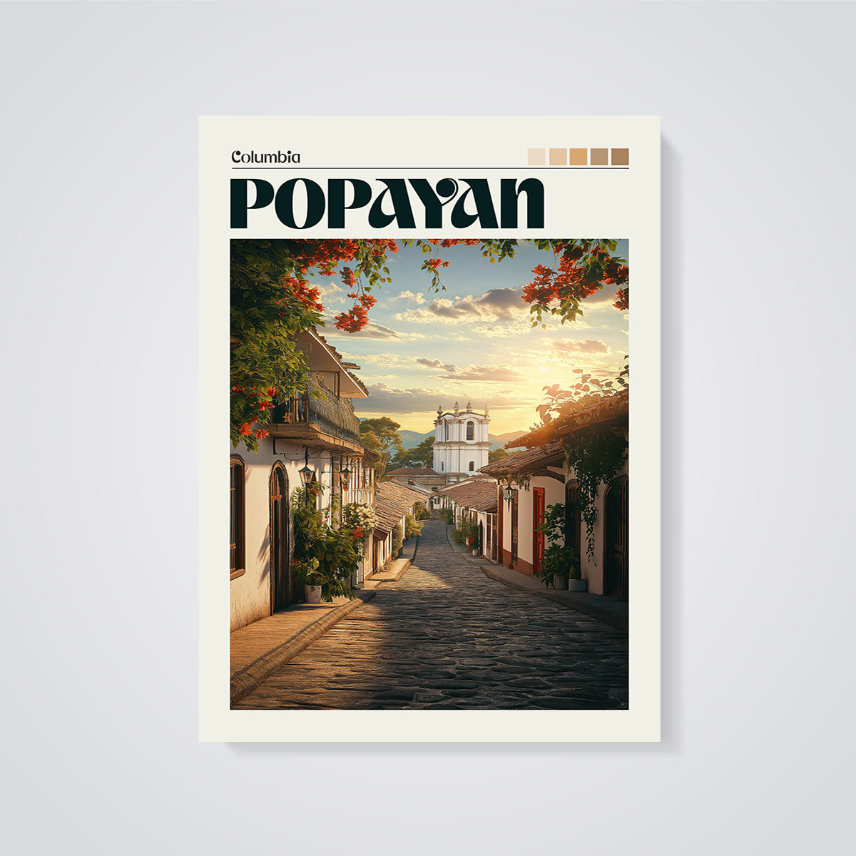 Popayan Street Sunset Print unframed on a grey background