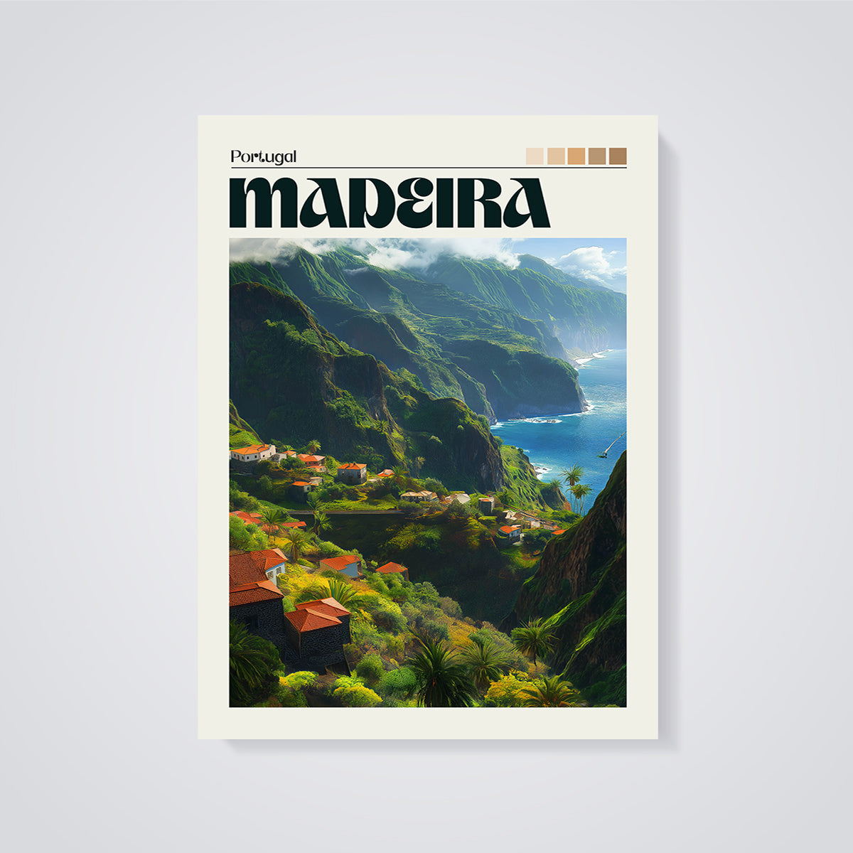 Portugal Madeira Coastal Print unframed on a grey background
