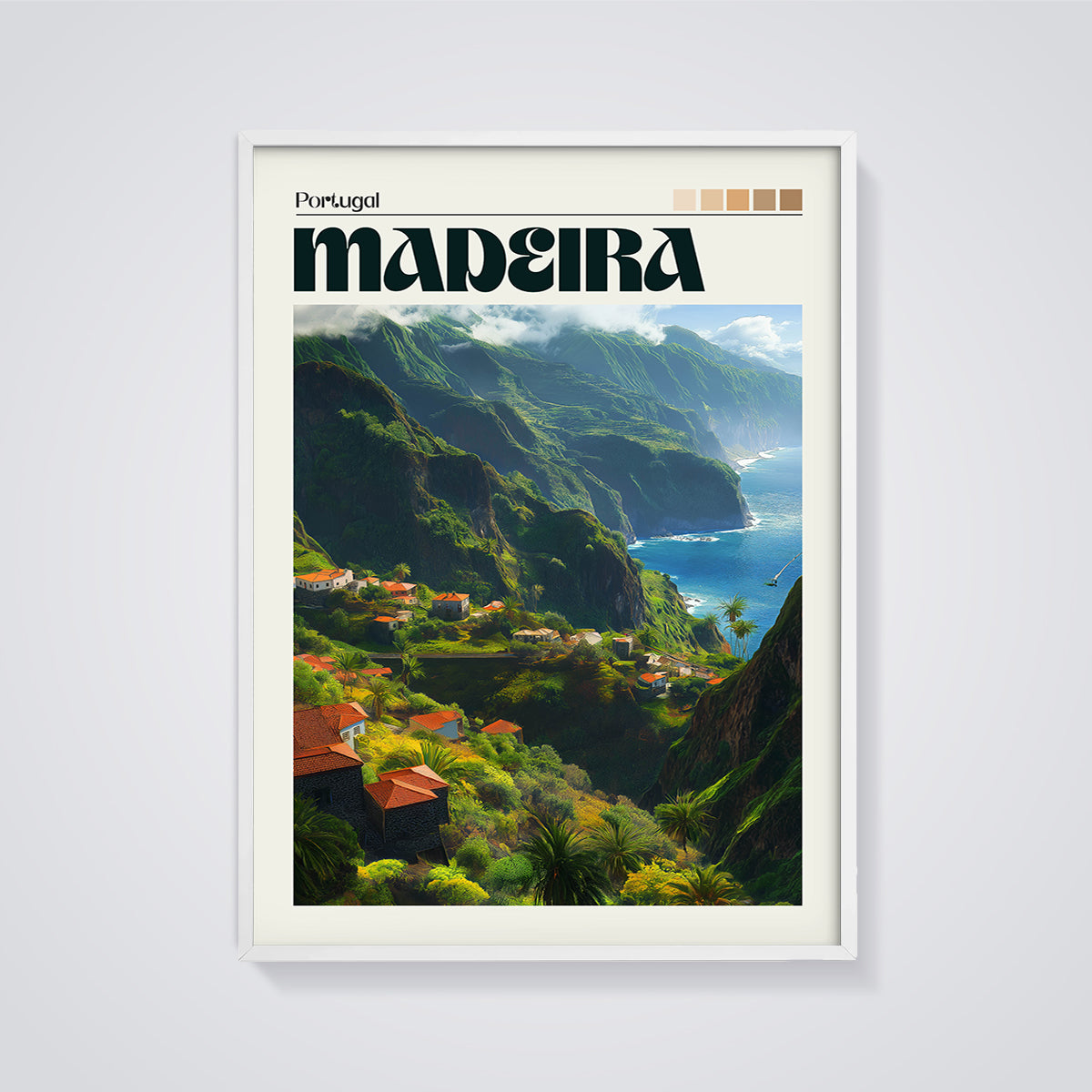 Portugal Madeira Coastal Print framed in white on a grey background