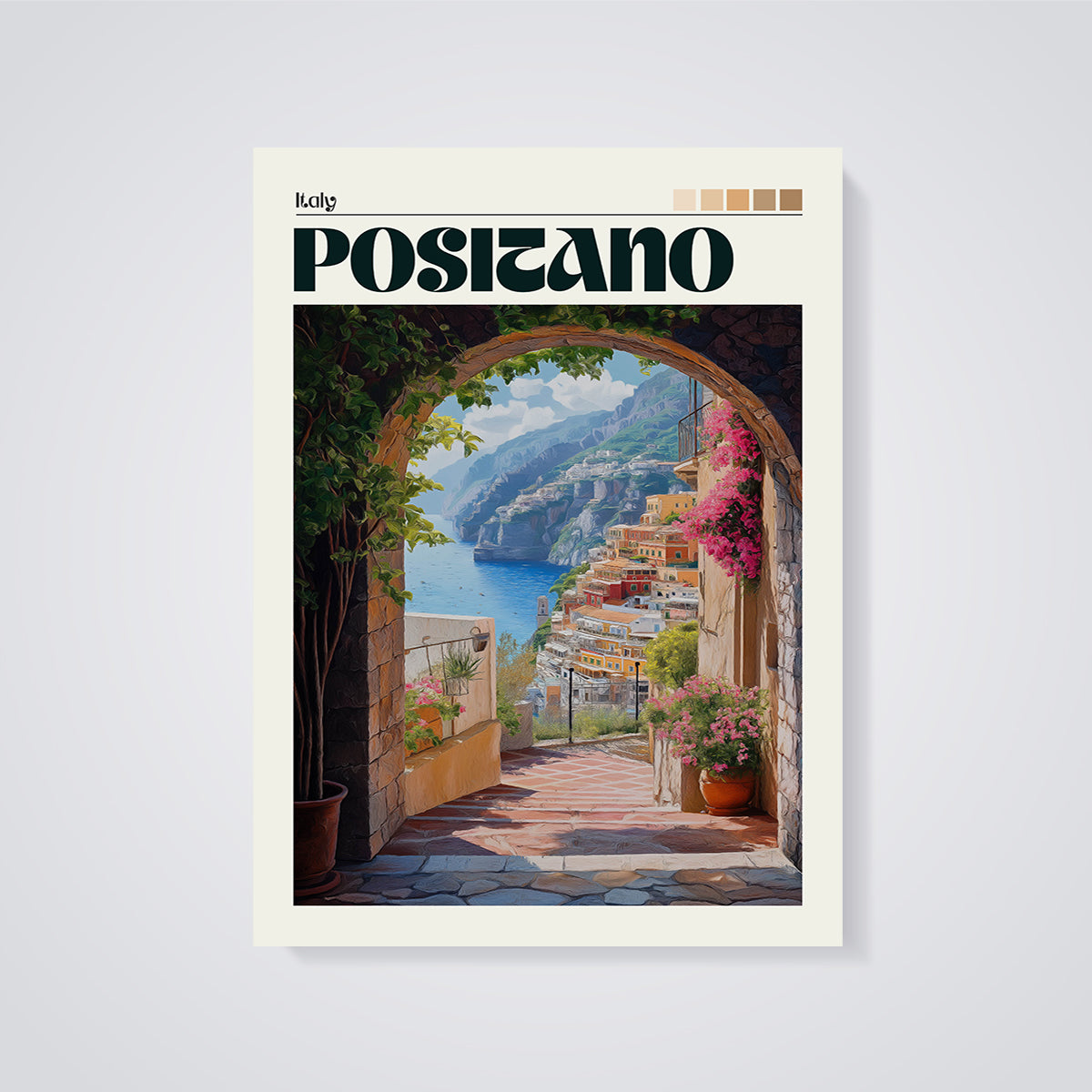 Positano Italy Archway Print unframed on a grey background