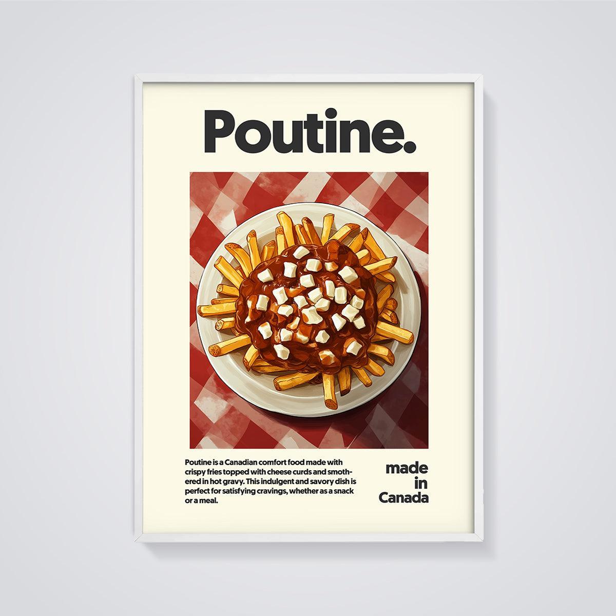Poutine Dish Print framed in white on a grey background