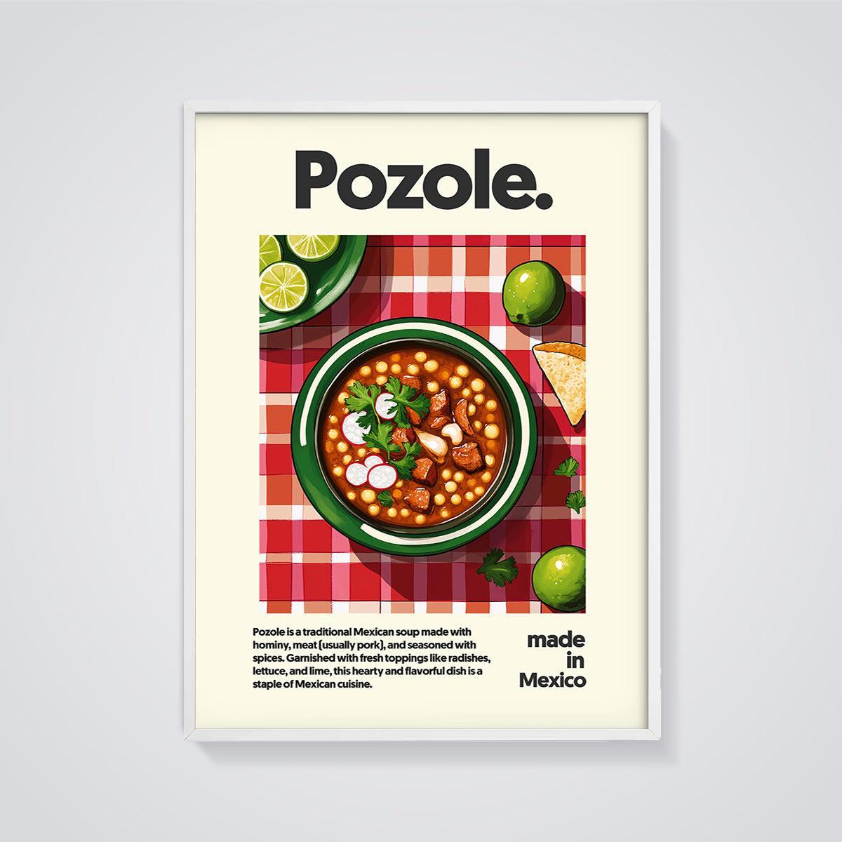 Pozole Soup Art Print framed in white on a grey background