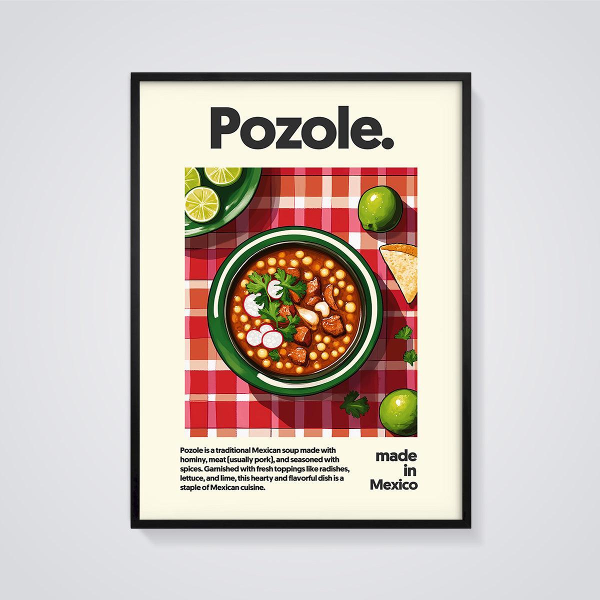 Pozole Soup Art Print framed in black on a grey background