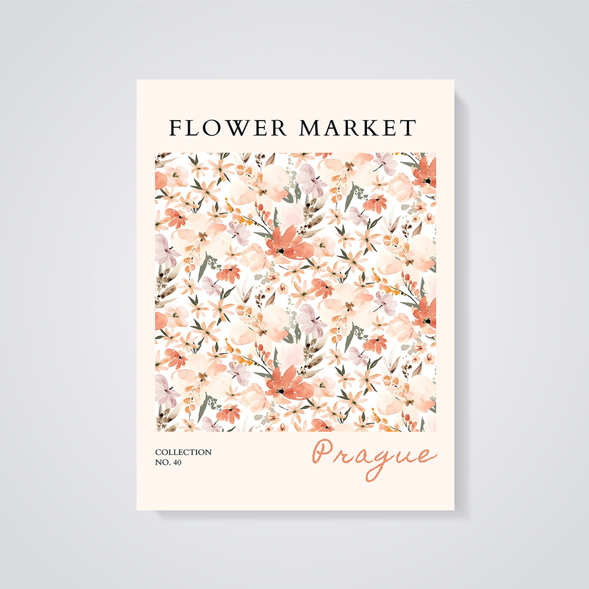 Prague Flower Market Watercolor Print unframed on a grey background