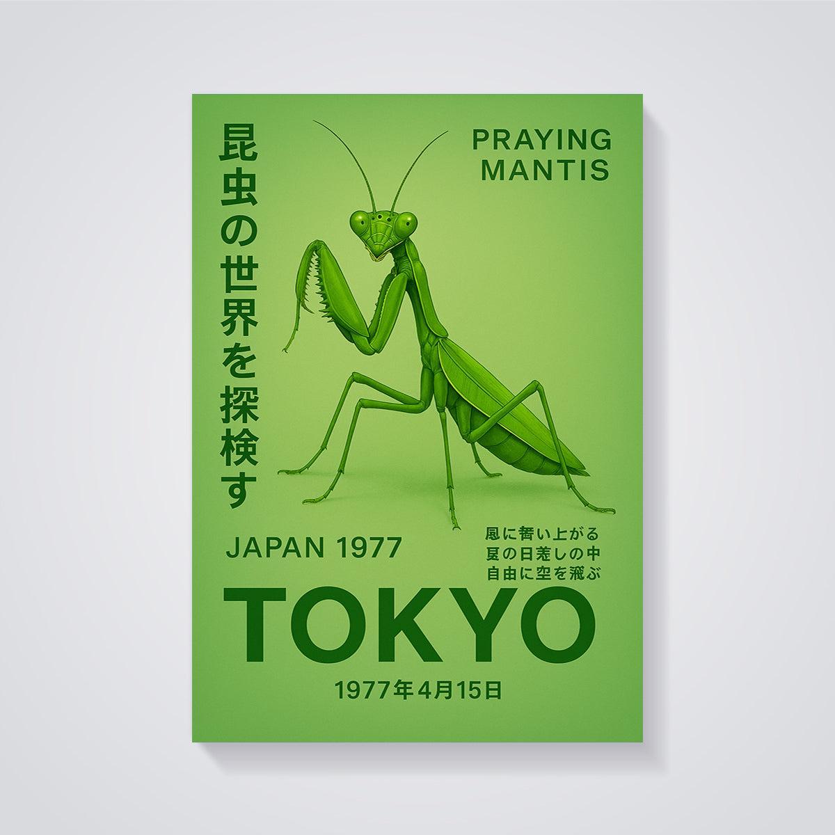 Praying Mantis Tokyo Japan 1977 Print unframed on a grey background