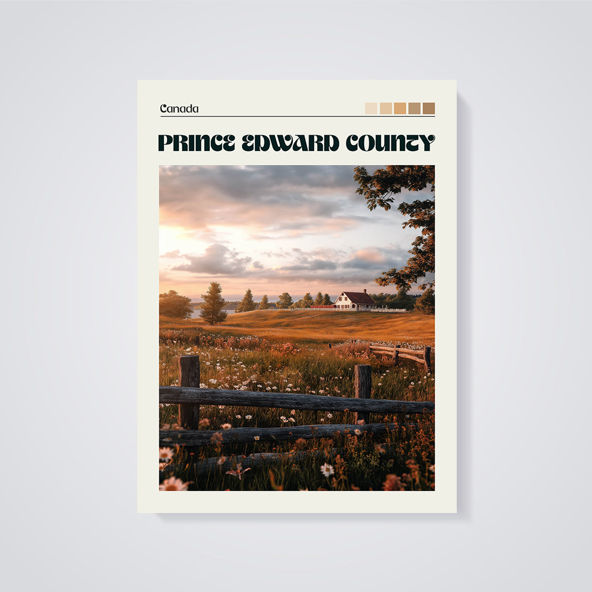 Prince Edward County Meadow Sunset Print unframed on a grey background