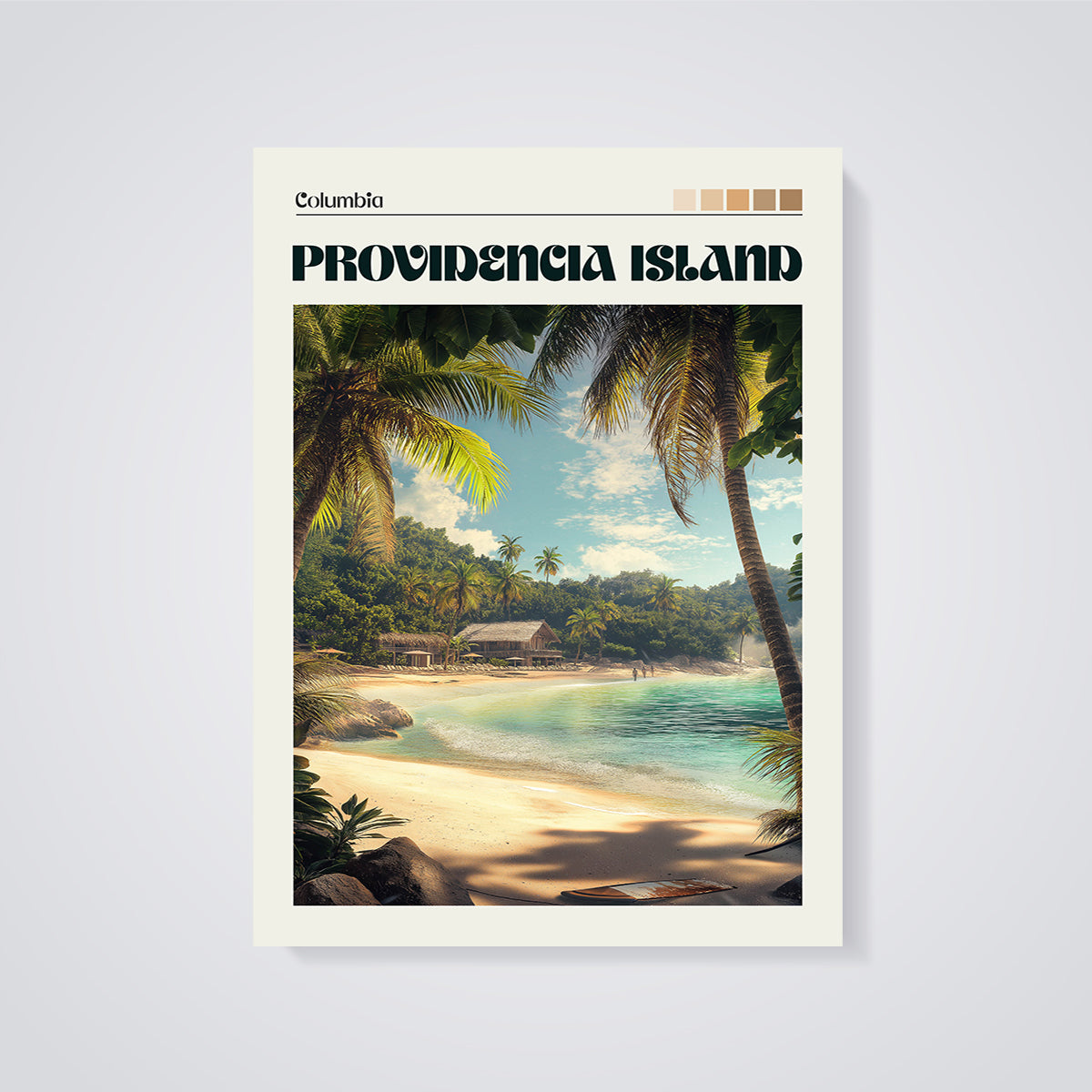 Providencia Island Beach Print unframed on a grey background