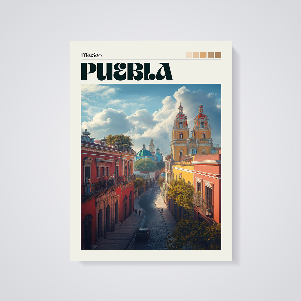Puebla Mexico City Print unframed on a grey background