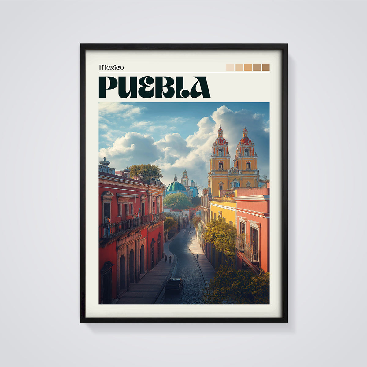 Puebla Mexico City Print framed in black on a grey background